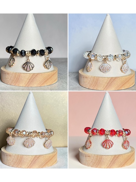 Jewelry - Crystal Bead Charm Bracelet with Shell Pendant (Pick 1)